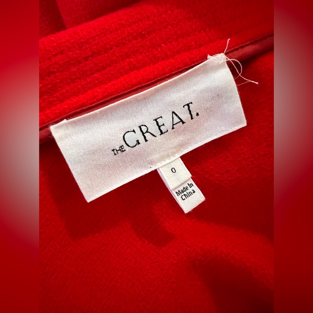 THE GREAT. Trapunto long wool hot red trench coat tie waist sz 0 XS S - Picture 11 of 13